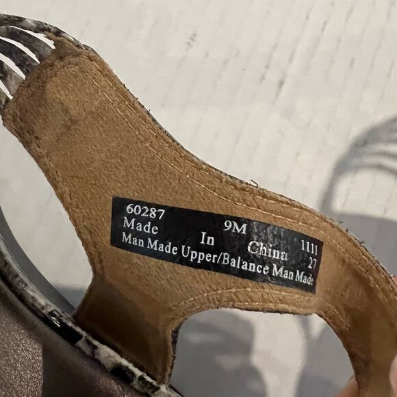 Clarks Star Gaze Wedge Heel Gray Black Snakeskin Strappy Bendable Sandals Sz 9 - Picture 9 of 10